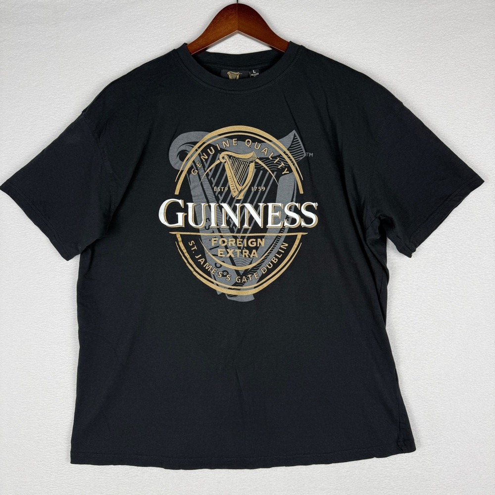 Guinness T-Shirt Mens Large Black Foreign Extra St James Gate Dublin Irish Beer